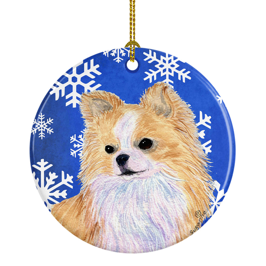 Chihuahua Winter Snowflakes Holiday Christmas Ceramic Ornament SS4611 Image 1