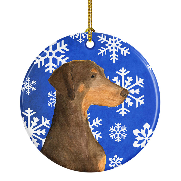 Doberman Winter Snowflakes Holiday Christmas Ceramic Ornament SS4617 Image 1