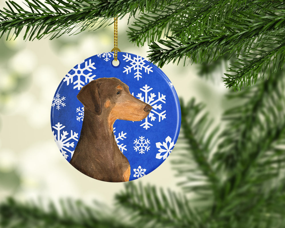 Doberman Winter Snowflakes Holiday Christmas Ceramic Ornament SS4617 Image 2