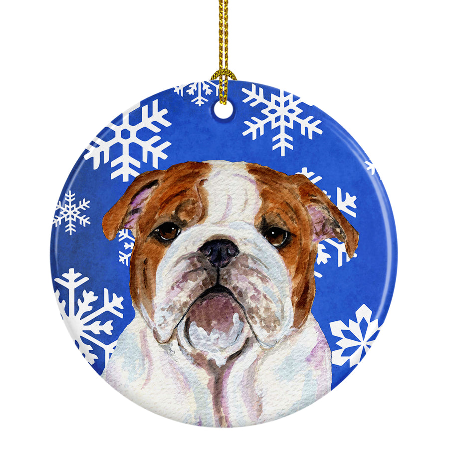 Bulldog English Winter Snowflakes Holiday Christmas Ceramic Ornament SS4622 Image 1