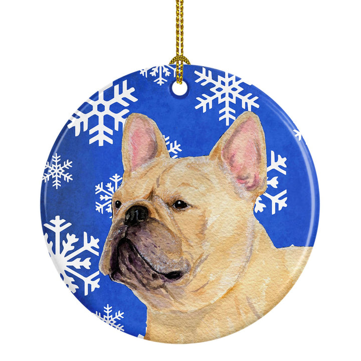 French Bulldog Winter Snowflakes Holiday Christmas Ceramic Ornament SS4623 Image 1