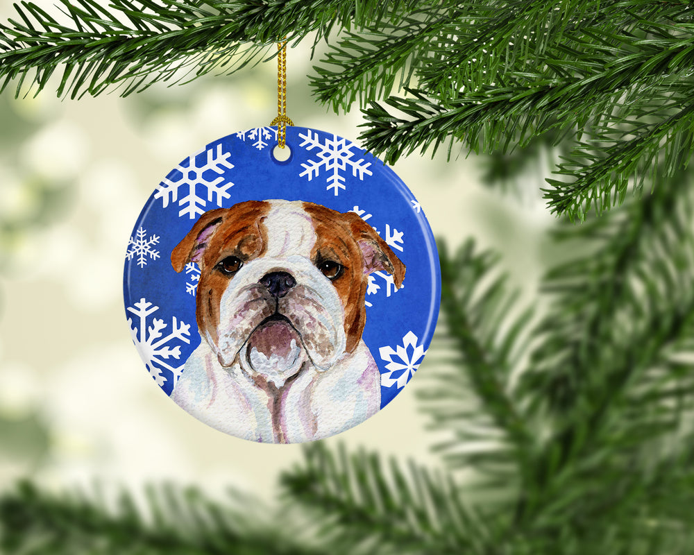 Bulldog English Winter Snowflakes Holiday Christmas Ceramic Ornament SS4622 Image 2