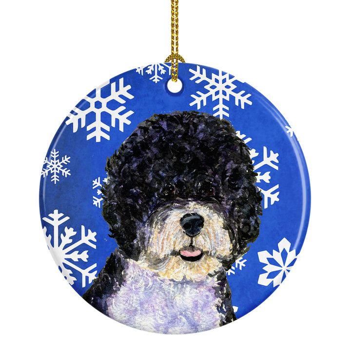 Portuguese Water Dog Winter Snowflakes Holiday Christmas Ceramic Ornament Image 1