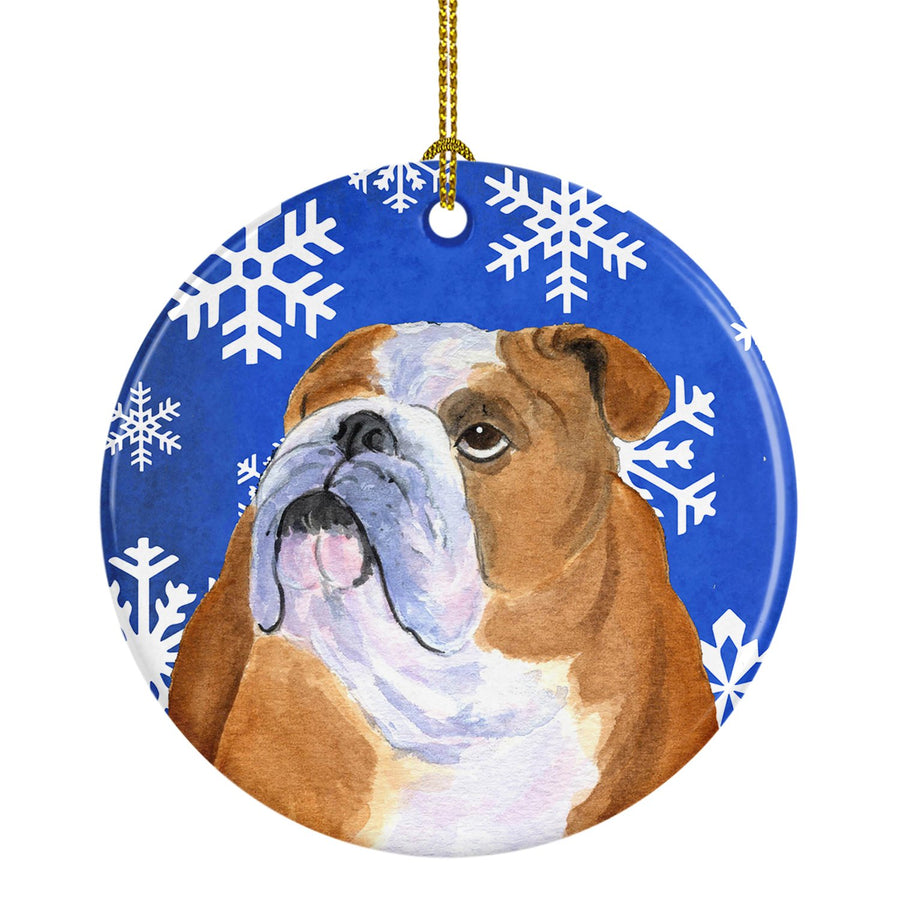 Bulldog English Winter Snowflakes Holiday Christmas Ceramic Ornament SS4629 Image 1