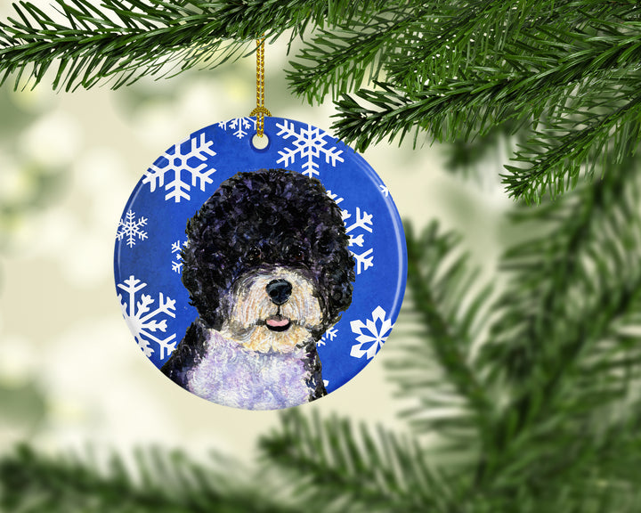 Portuguese Water Dog Winter Snowflakes Holiday Christmas Ceramic Ornament Image 2