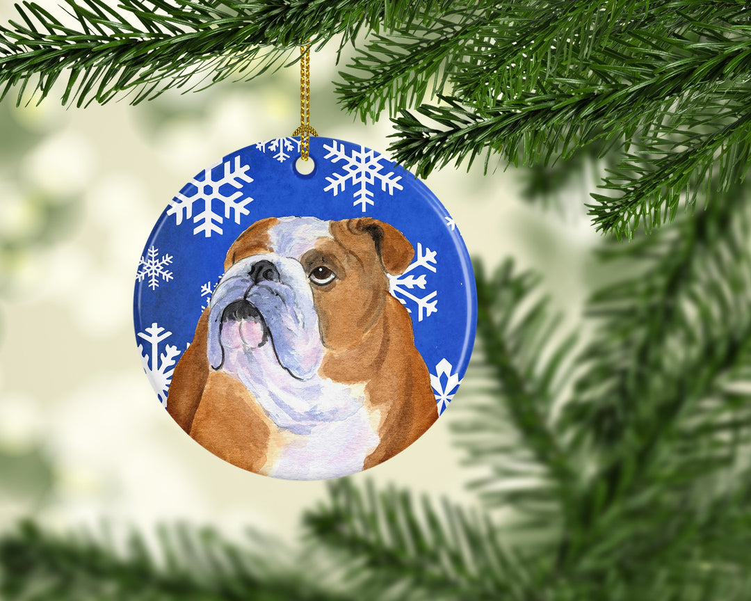 Bulldog English Winter Snowflakes Holiday Christmas Ceramic Ornament SS4629 Image 2