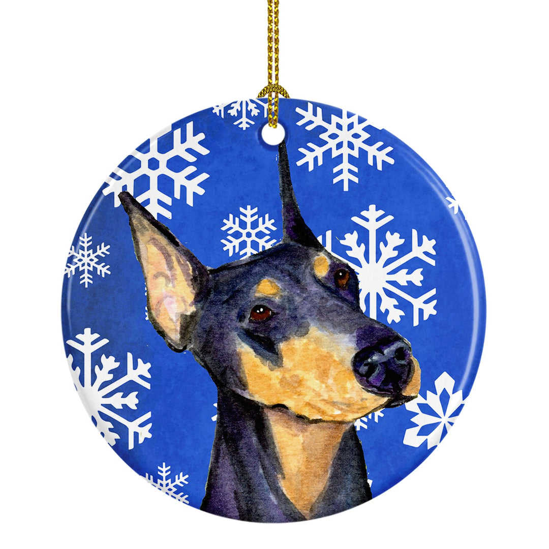 Doberman Winter Snowflakes Holiday Christmas Ceramic Ornament SS4633 Image 1