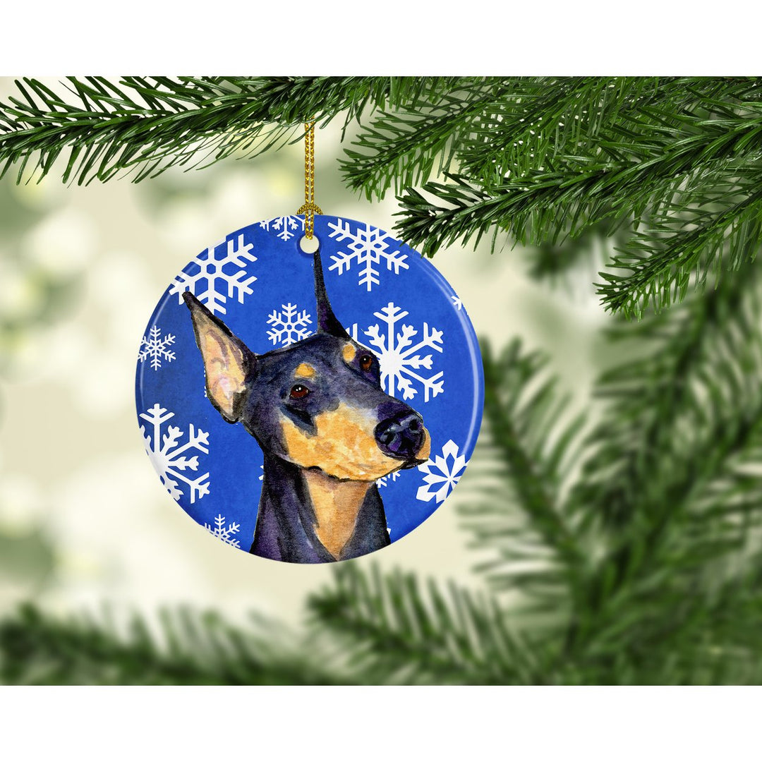 Doberman Winter Snowflakes Holiday Christmas Ceramic Ornament SS4633 Image 2