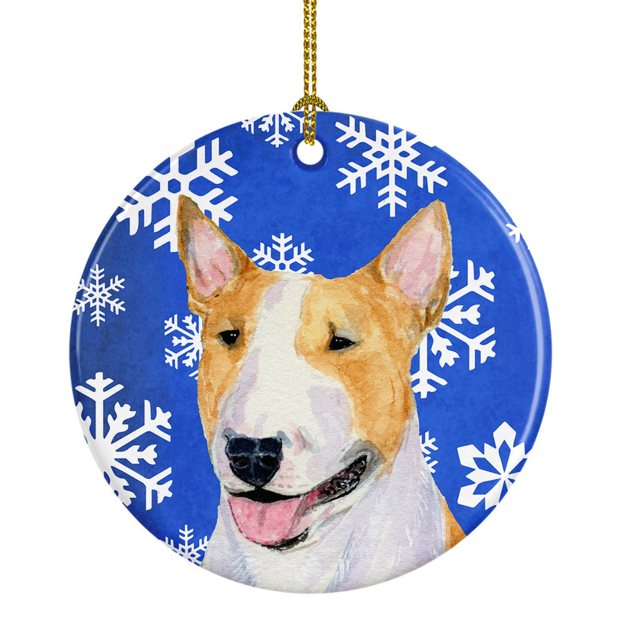 Bull Terrier Winter Snowflakes Holiday Christmas Ceramic Ornament SS4634 Image 1