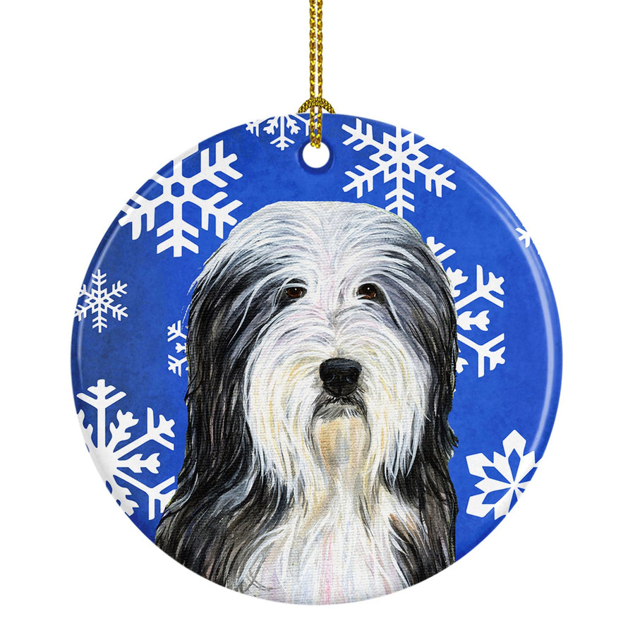 Bearded Collie Winter Snowflakes Holiday Christmas Ceramic Ornament SS4635 Image 1