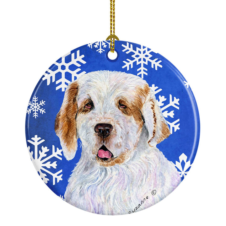 Clumber Spaniel Winter Snowflakes Holiday Christmas Ceramic Ornament SS4638 Image 1