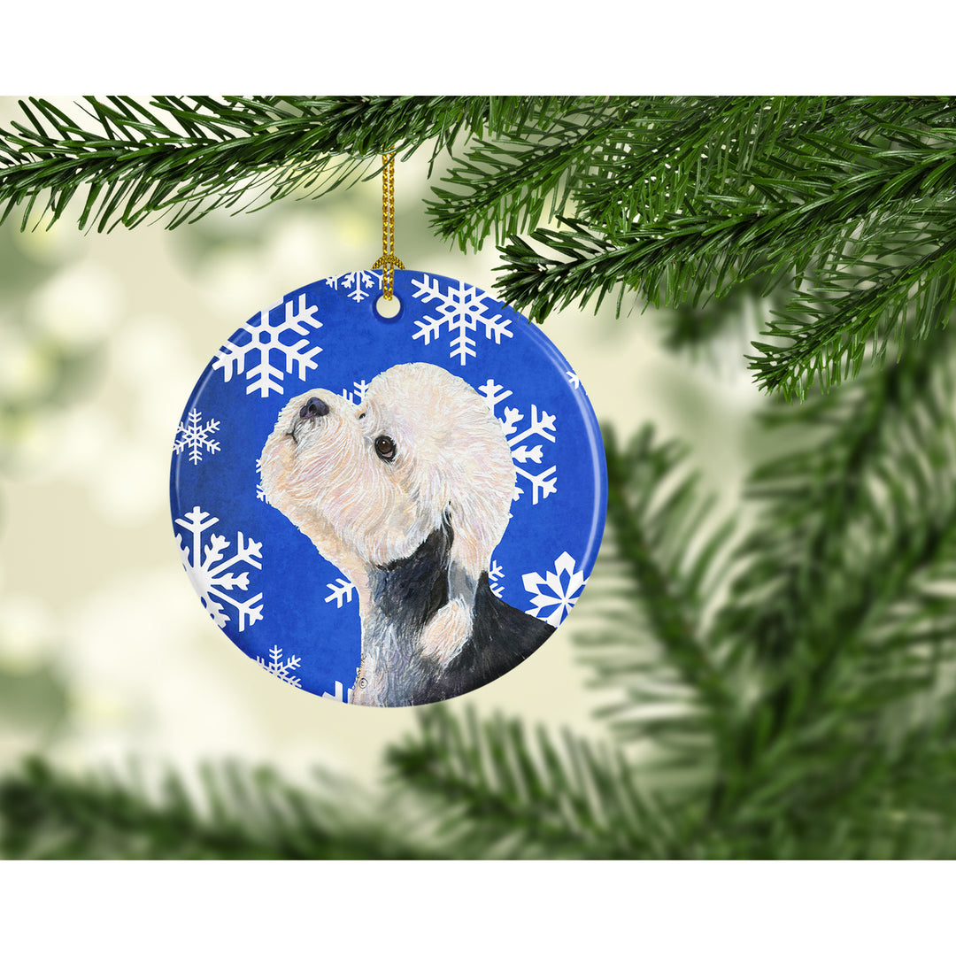 Dandie Dinmont Terrier Winter Snowflakes Holiday Christmas Ceramic Ornament Image 2