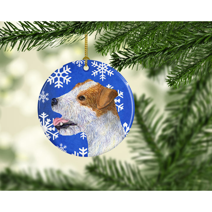 Jack Russell Terrier Winter Snowflakes Holiday Christmas Ceramic Ornament Image 2