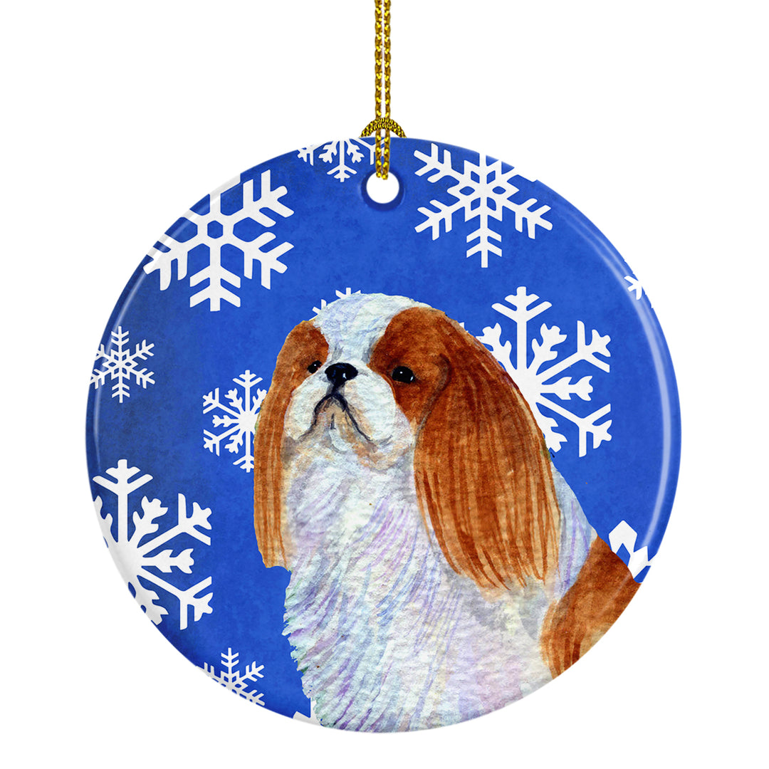 English Toy Spaniel Winter Snowflakes Holiday Christmas Ceramic Ornament SS4645 Image 1