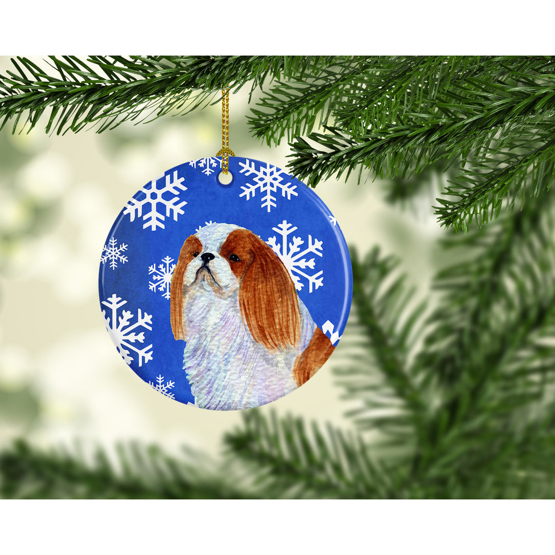 English Toy Spaniel Winter Snowflakes Holiday Christmas Ceramic Ornament SS4645 Image 2