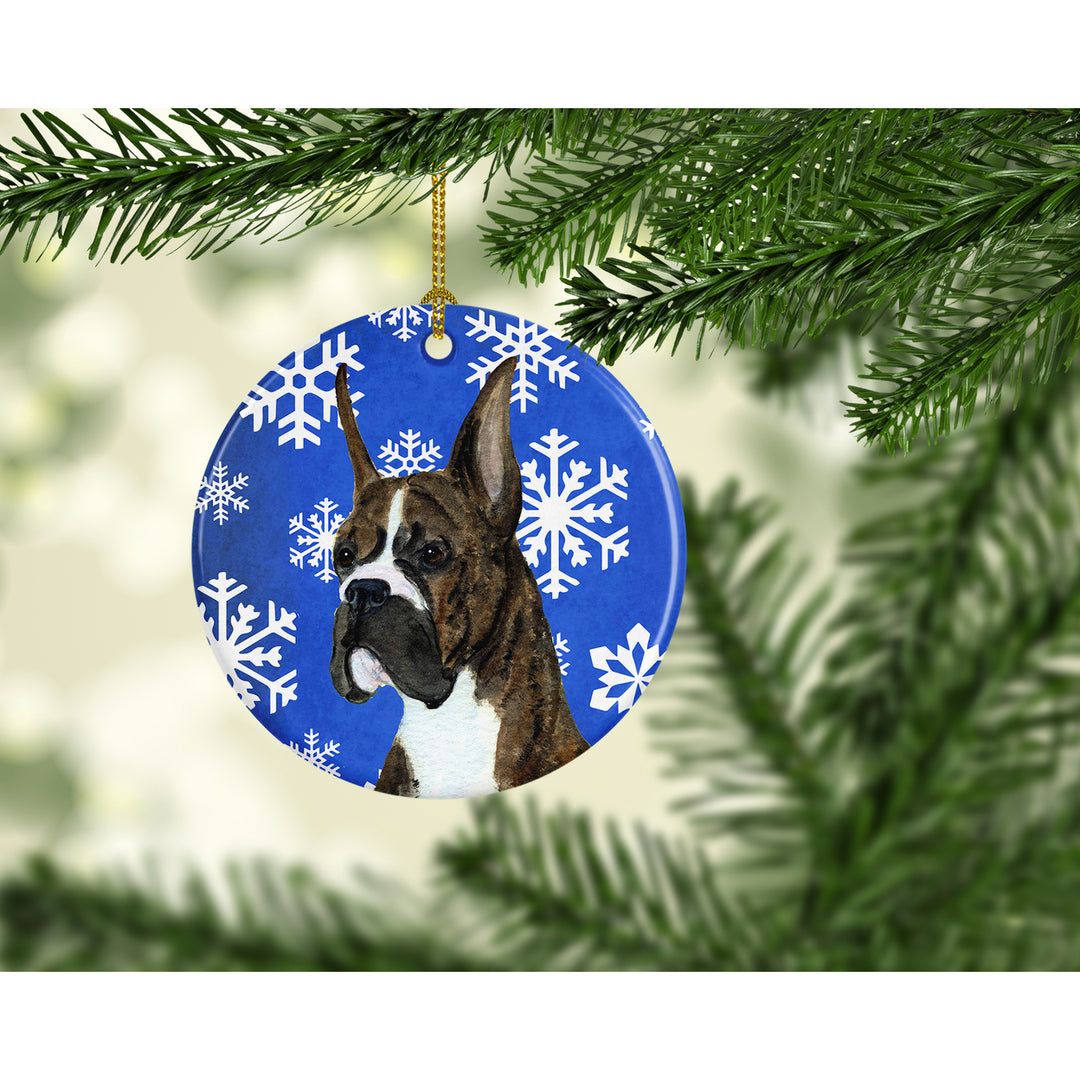 Boxer Winter Snowflakes Holiday Christmas Ceramic Ornament SS4646 Image 2