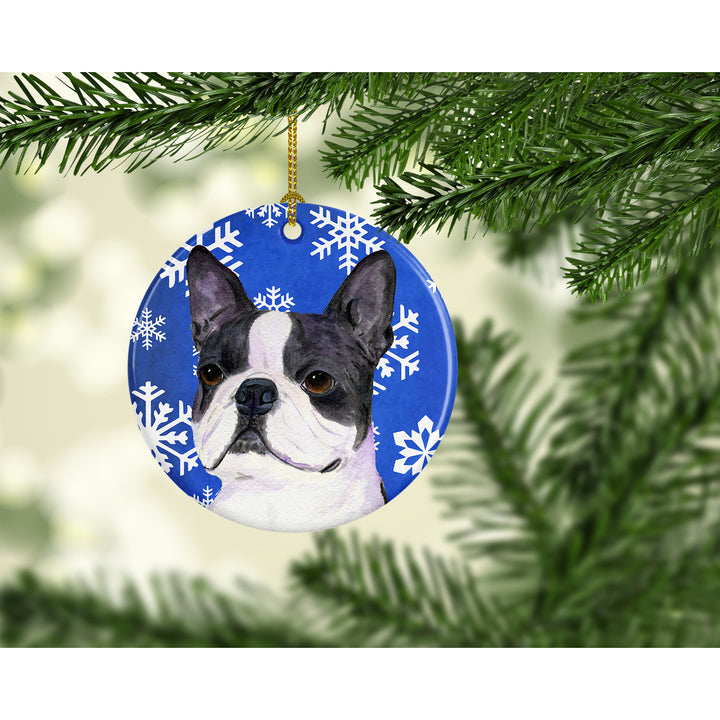 Boston Terrier Winter Snowflakes Holiday Christmas Ceramic Ornament SS4654 Image 2