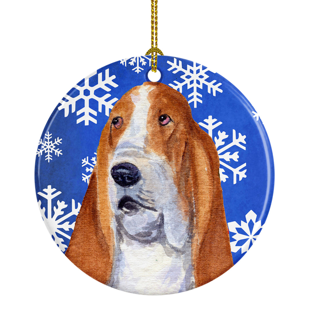 Basset Hound Winter Snowflakes Holiday Christmas Ceramic Ornament SS4666 Image 1