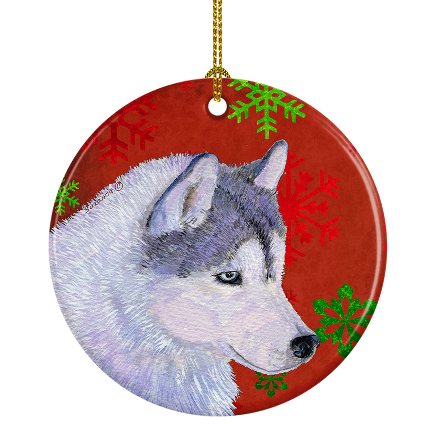 Siberian Husky Red Snowflakes Holiday Christmas Ceramic Ornament SS4671 Image 1