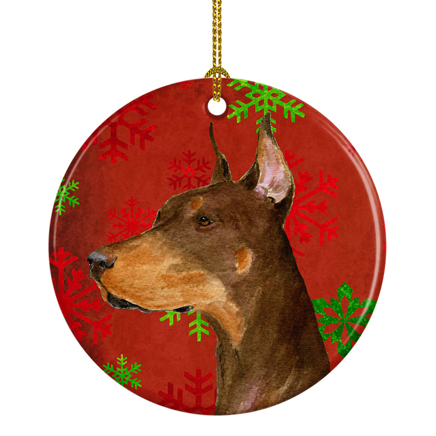 Doberman Red Snowflakes Holiday Christmas Ceramic Ornament SS4675 Image 1