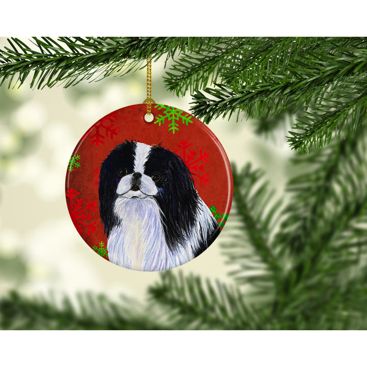 Japanese Chin Red Snowflakes Holiday Christmas Ceramic Ornament SS4674 Image 2