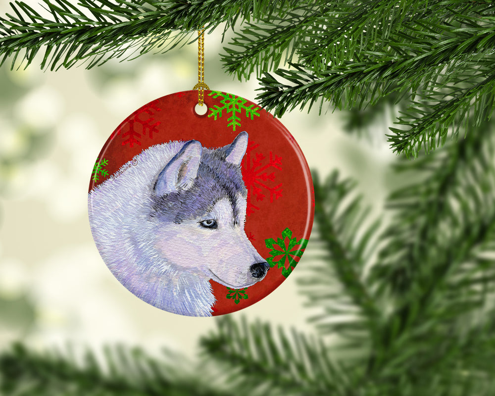 Siberian Husky Red Snowflakes Holiday Christmas Ceramic Ornament SS4671 Image 2