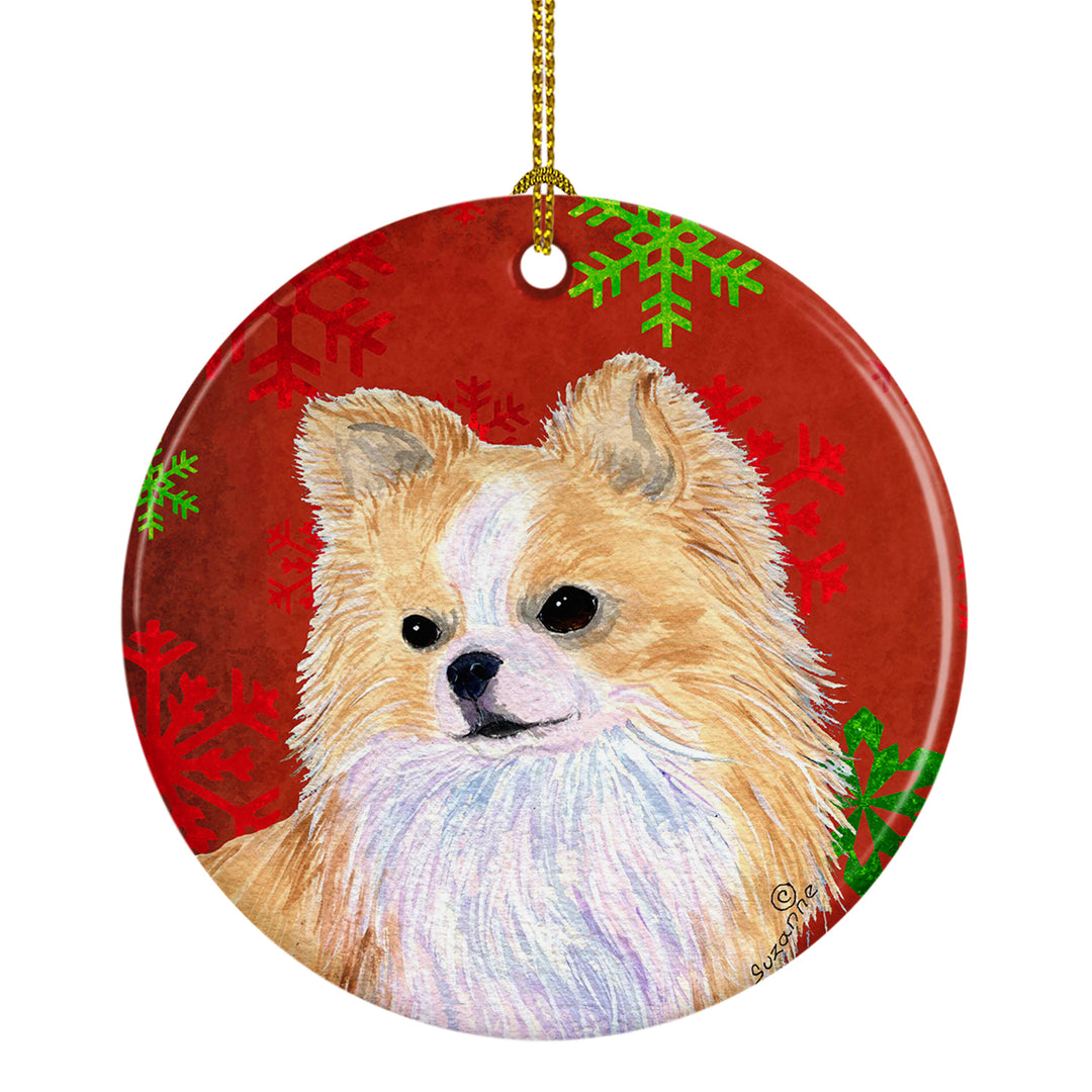 Chihuahua Red Snowflakes Holiday Christmas Ceramic Ornament SS4680 Image 1