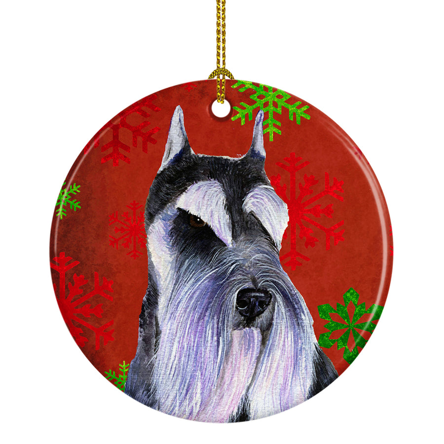 Schnauzer Red Snowflakes Holiday Christmas Ceramic Ornament SS4684 Image 1