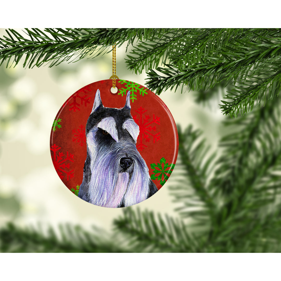 Schnauzer Red Snowflakes Holiday Christmas Ceramic Ornament SS4684 Image 2