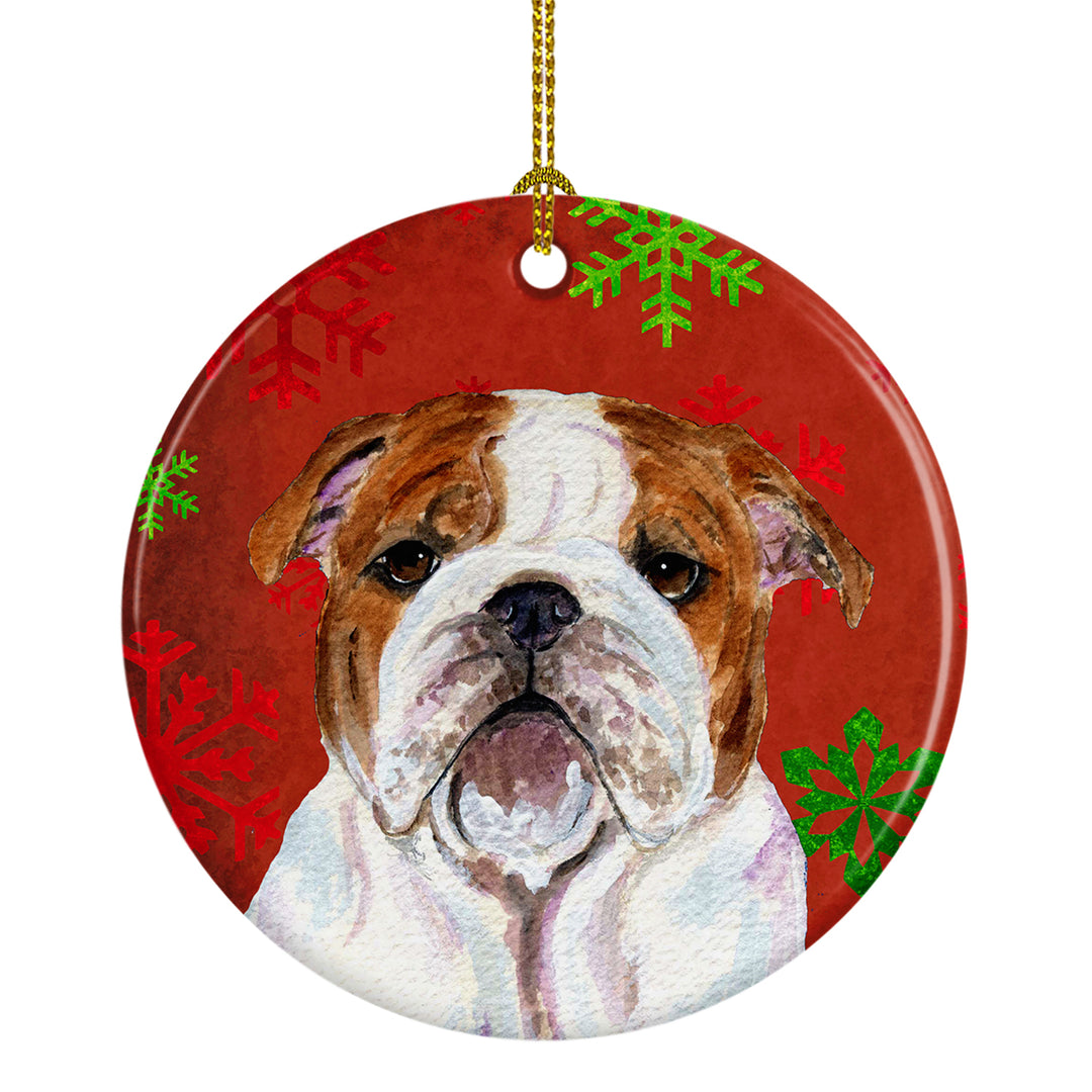 Bulldog English Red Snowflakes Holiday Christmas Ceramic Ornament SS4691 Image 1