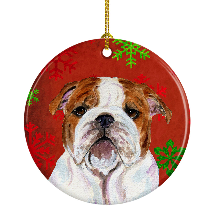 Bulldog English Red Snowflakes Holiday Christmas Ceramic Ornament SS4691 Image 1