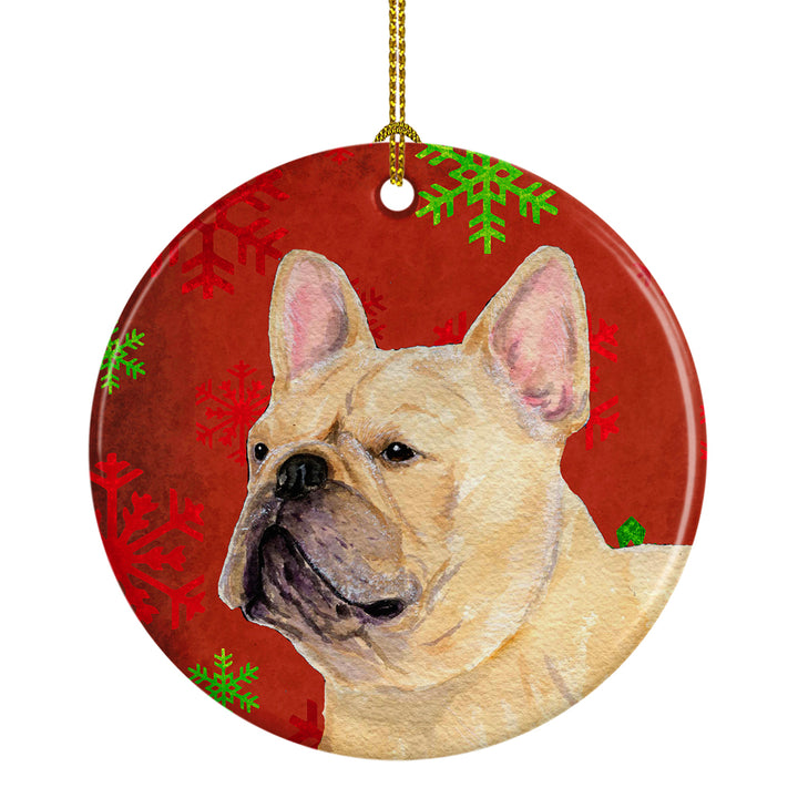 French Bulldog Red Snowflakes Holiday Christmas Ceramic Ornament SS4692 Image 1