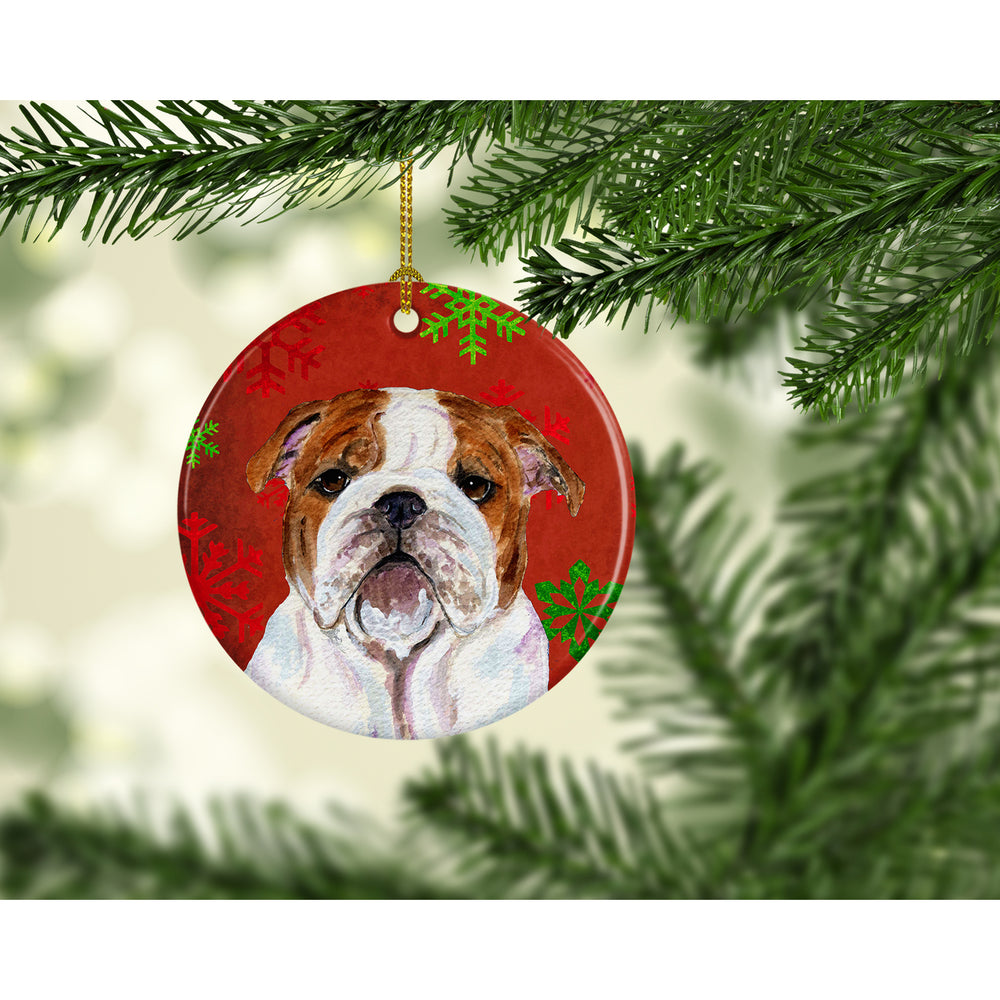 Bulldog English Red Snowflakes Holiday Christmas Ceramic Ornament SS4691 Image 2