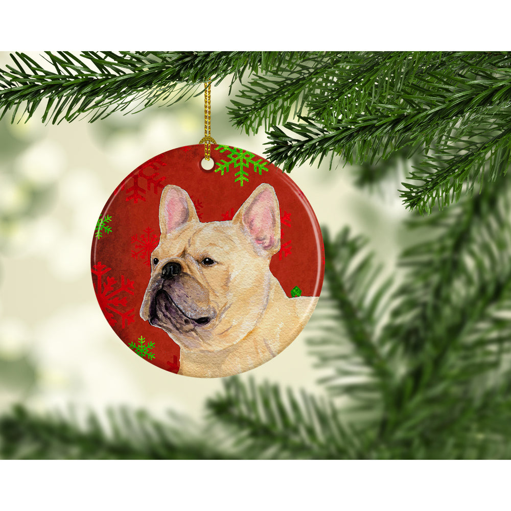 French Bulldog Red Snowflakes Holiday Christmas Ceramic Ornament SS4692 Image 2