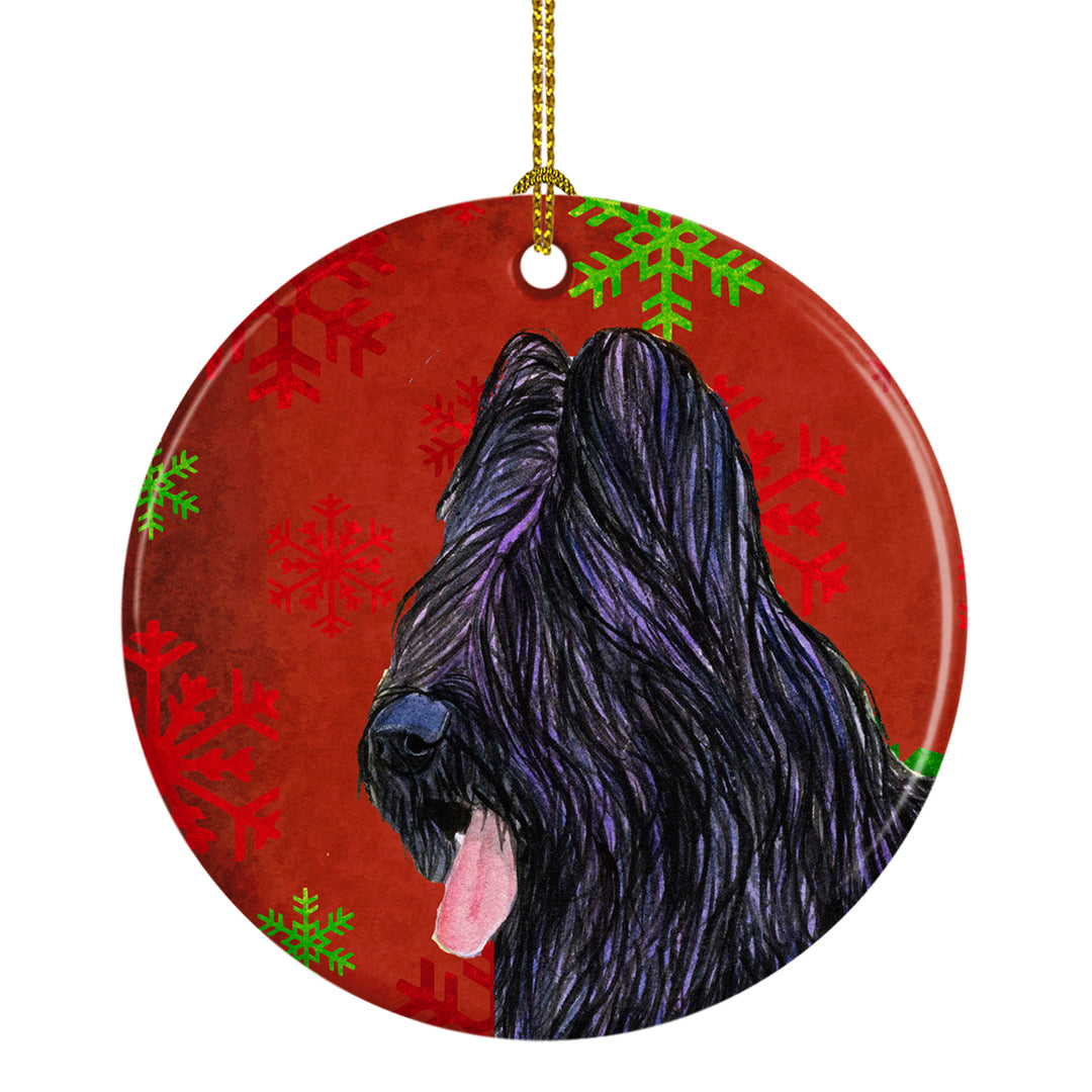 Briard Red Snowflakes Holiday Christmas Ceramic Ornament SS4696 Image 1