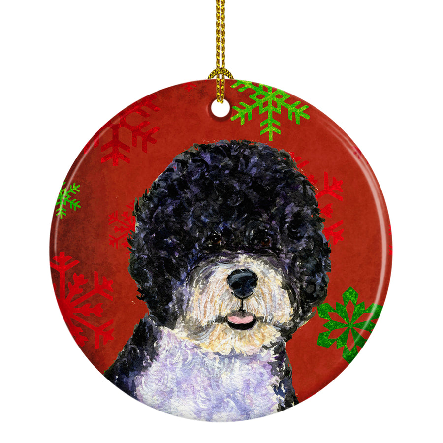 Portuguese Water Dog Red Snowflakes Holiday Christmas Ceramic Ornament SS4697 Image 1