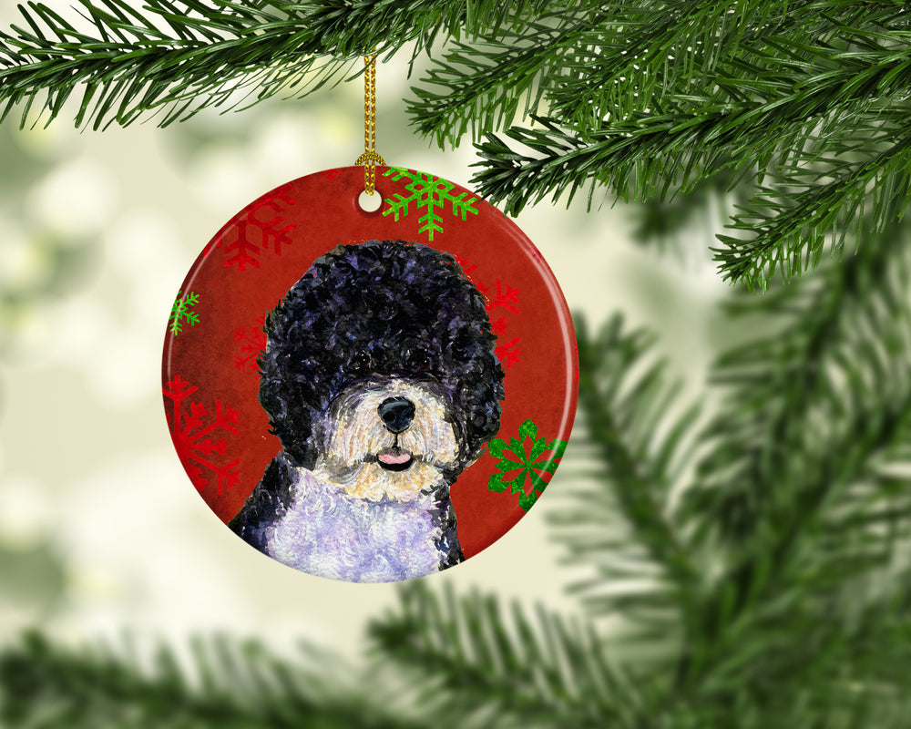 Portuguese Water Dog Red Snowflakes Holiday Christmas Ceramic Ornament SS4697 Image 2