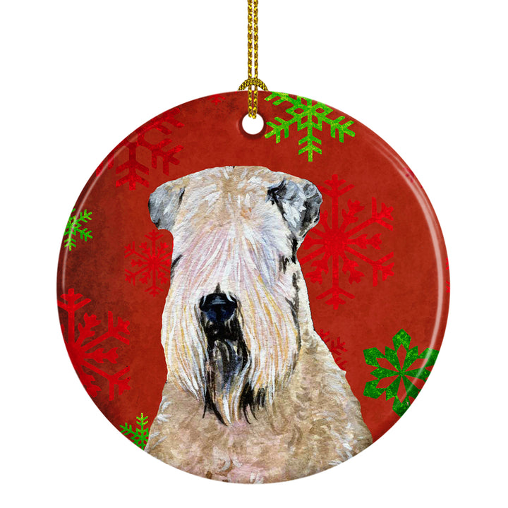 Wheaten Terrier Soft Coated Red Snowflakes Holiday Christmas Ceramic Ornament Image 1