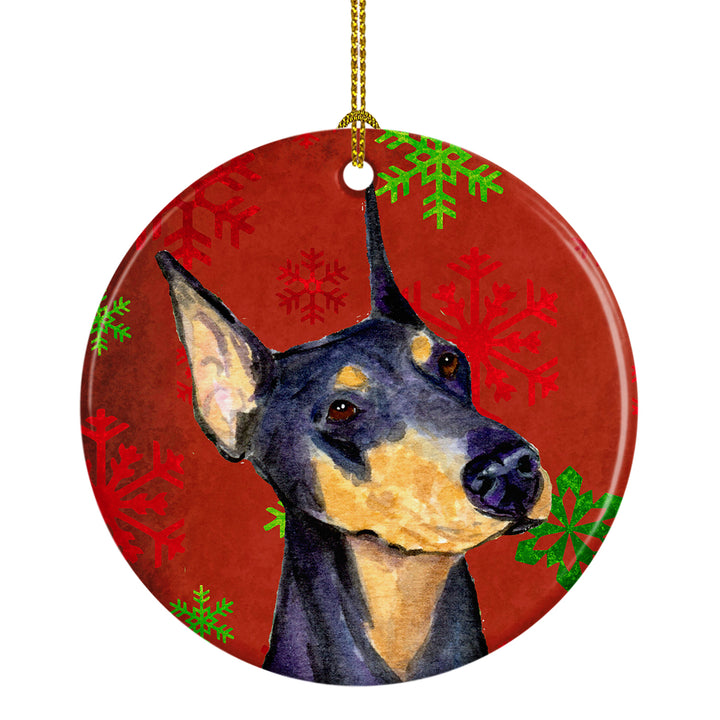 Doberman Red Snowflakes Holiday Christmas Ceramic Ornament SS4702 Image 1