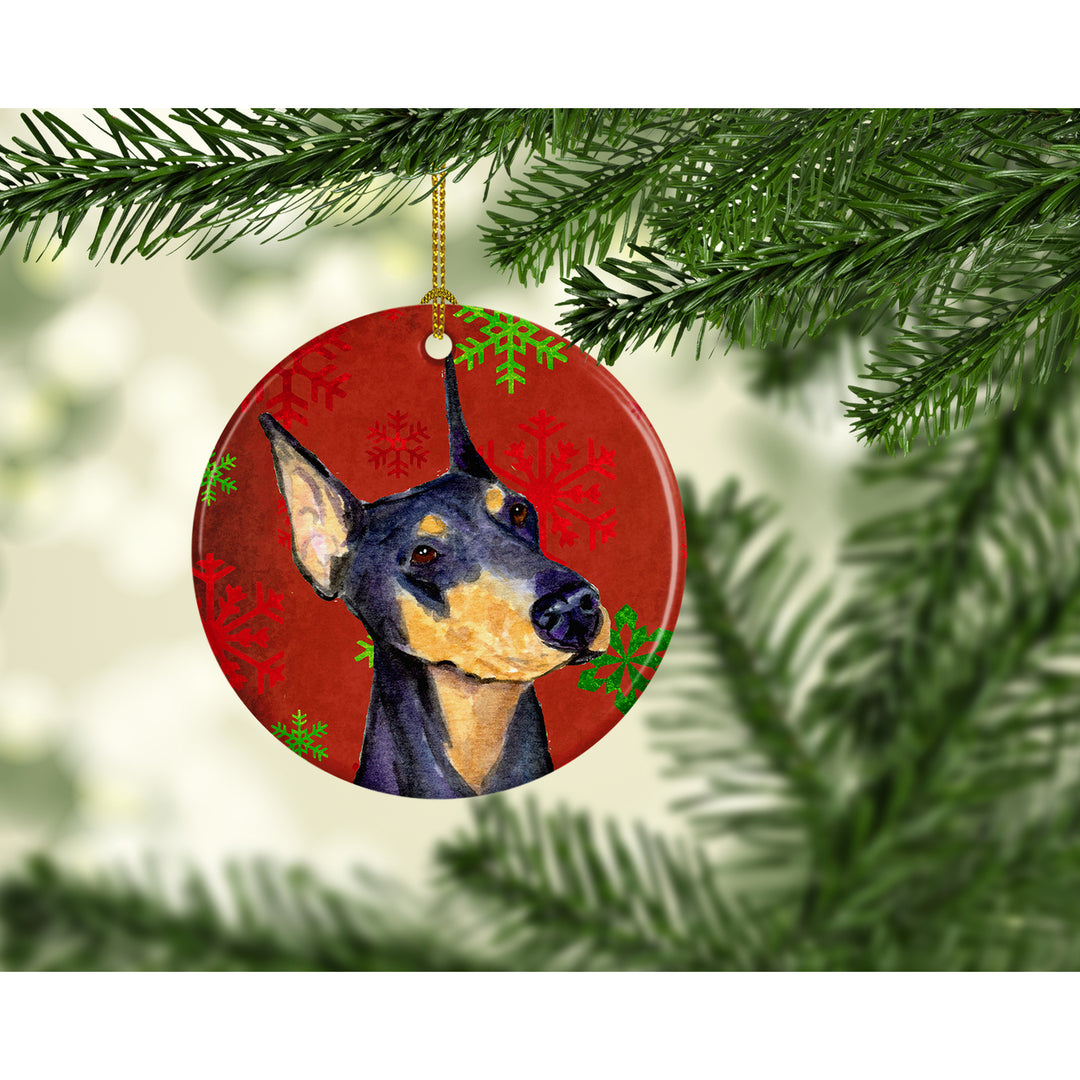 Doberman Red Snowflakes Holiday Christmas Ceramic Ornament SS4702 Image 2