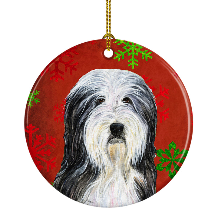 Bearded Collie Red Snowflakes Holiday Christmas Ceramic Ornament SS4704 Image 1