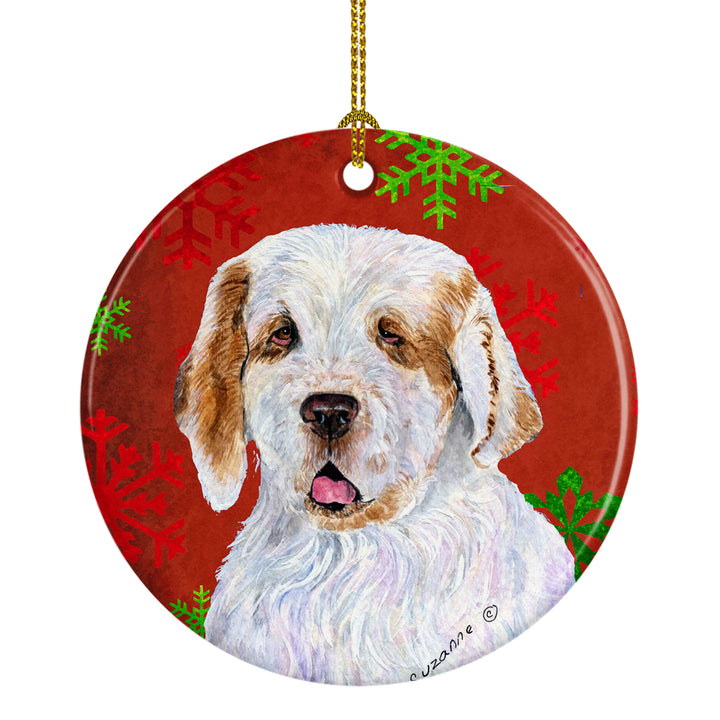 Clumber Spaniel Red Snowflakes Holiday Christmas Ceramic Ornament SS4707 Image 1