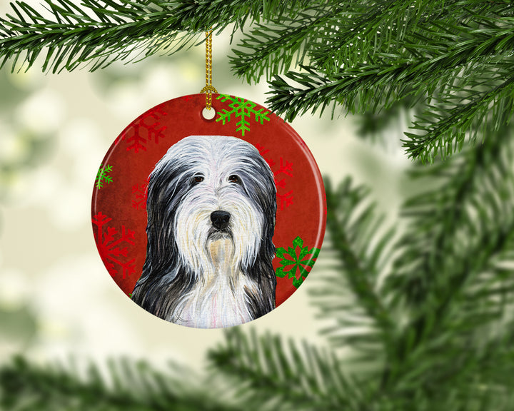 Bearded Collie Red Snowflakes Holiday Christmas Ceramic Ornament SS4704 Image 2