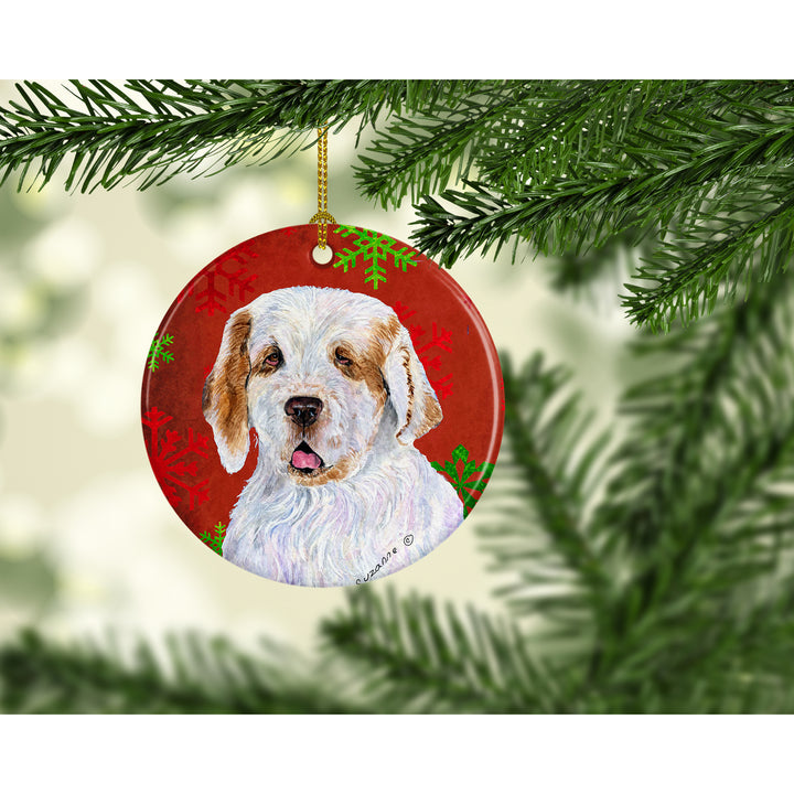 Clumber Spaniel Red Snowflakes Holiday Christmas Ceramic Ornament SS4707 Image 2