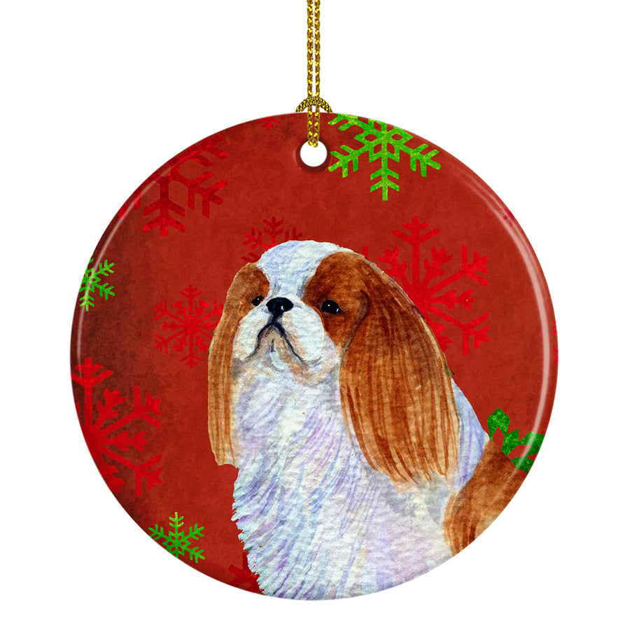 English Toy Spaniel Red Snowflakes Holiday Christmas Ceramic Ornament SS4714 Image 1