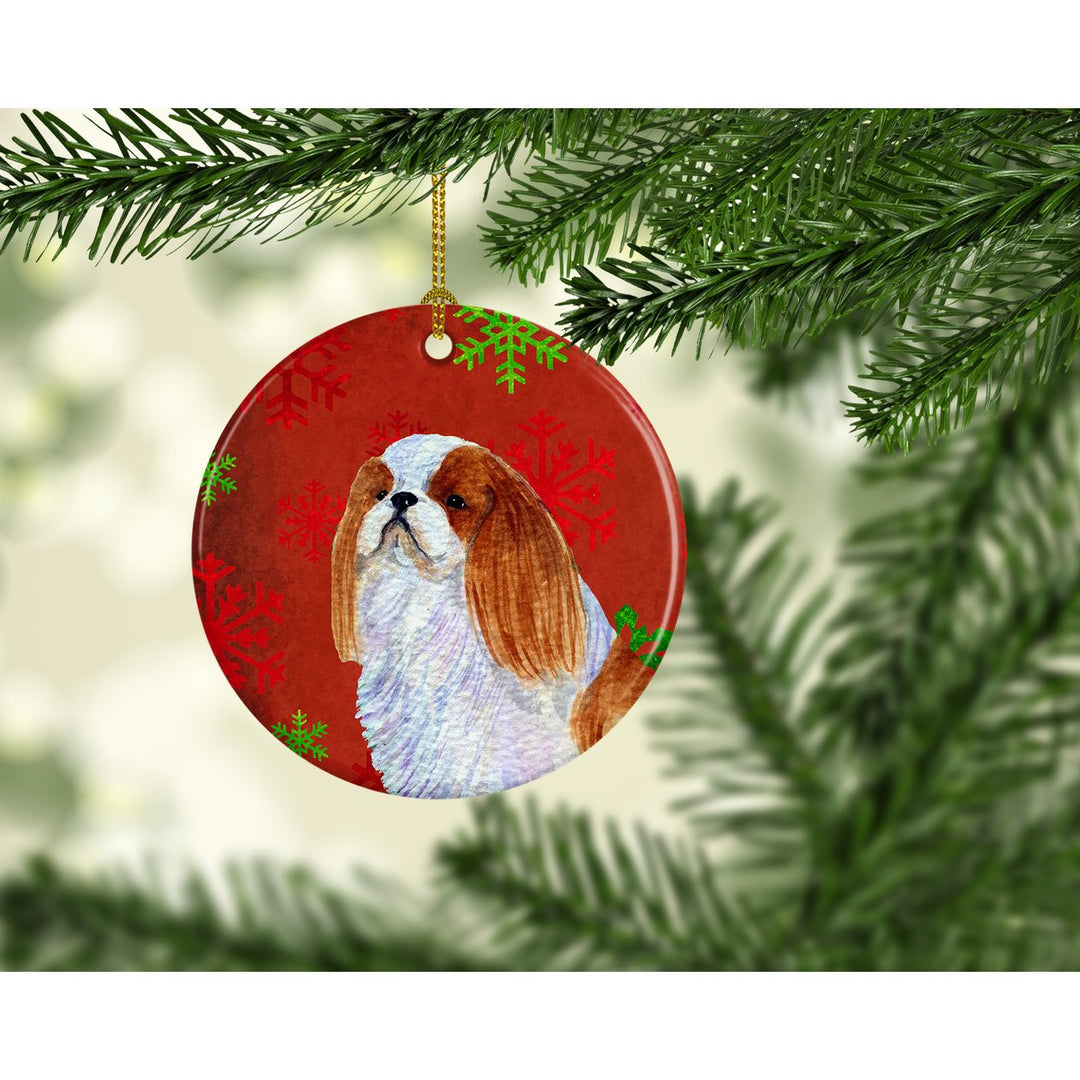 English Toy Spaniel Red Snowflakes Holiday Christmas Ceramic Ornament SS4714 Image 2