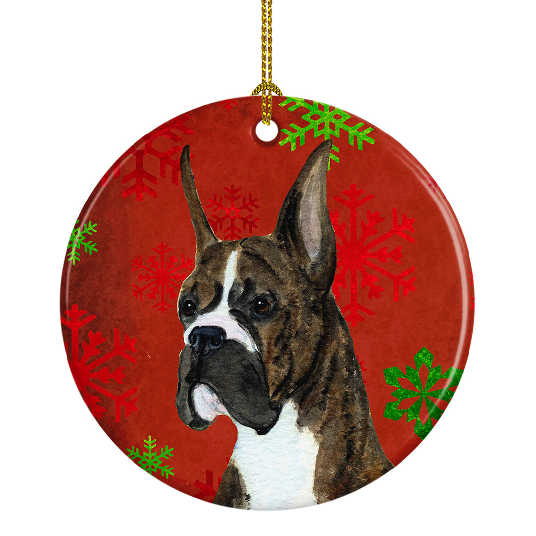 Boxer Red Snowflakes Holiday Christmas Ceramic Ornament SS4715 Image 1