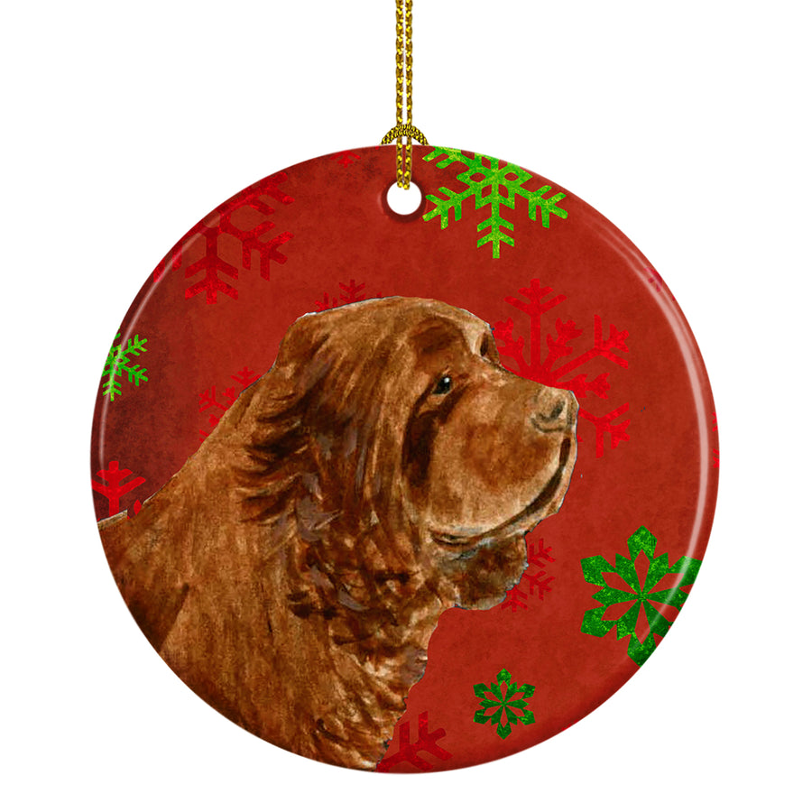 Sussex Spaniel Red Snowflakes Holiday Christmas Ceramic Ornament SS4717 Image 1