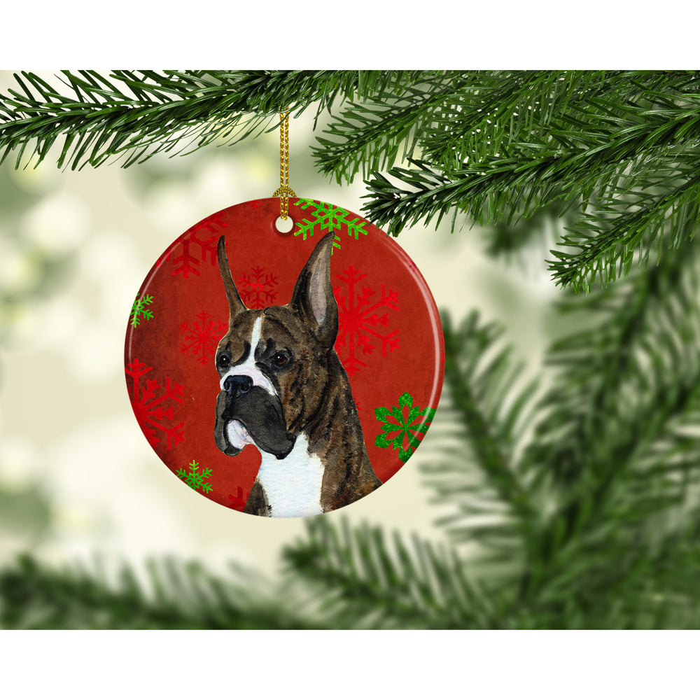 Boxer Red Snowflakes Holiday Christmas Ceramic Ornament SS4715 Image 2