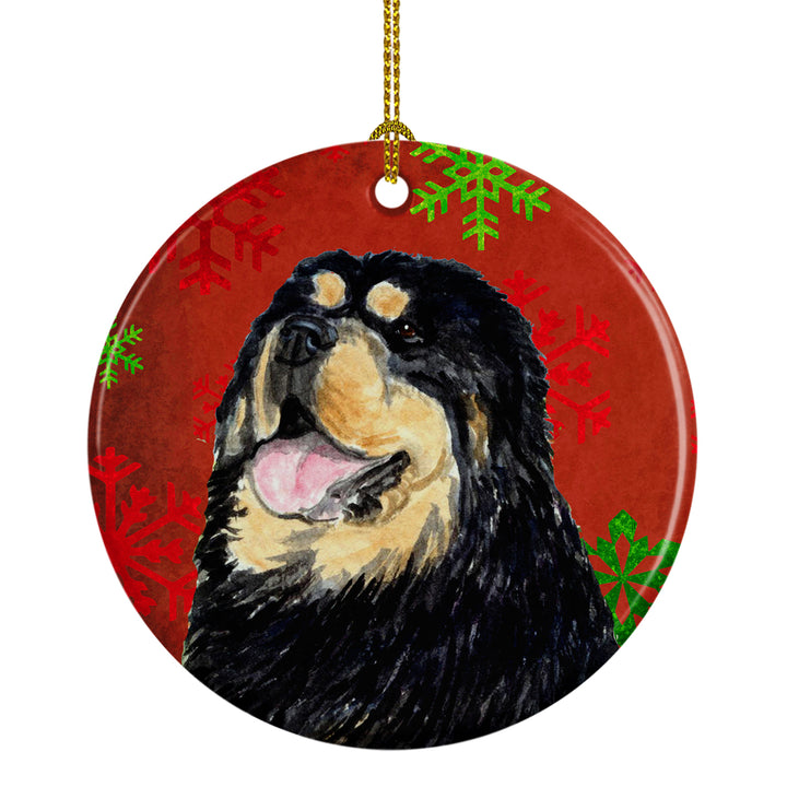 Tibetan Mastiff Red Snowflakes Holiday Christmas Ceramic Ornament SS4719 Image 1